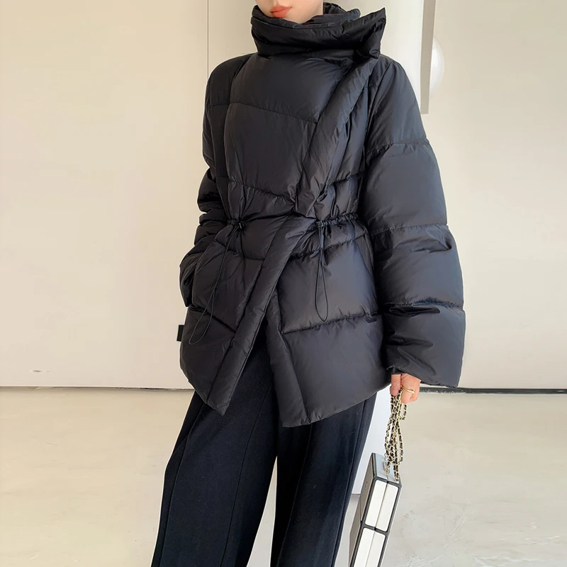 Luxury Women Fluffy puffer jacket Khaki Winter Warm Adjustable wasit down coat  2023 New Desinger Parkas Outwear INKEO 2O398