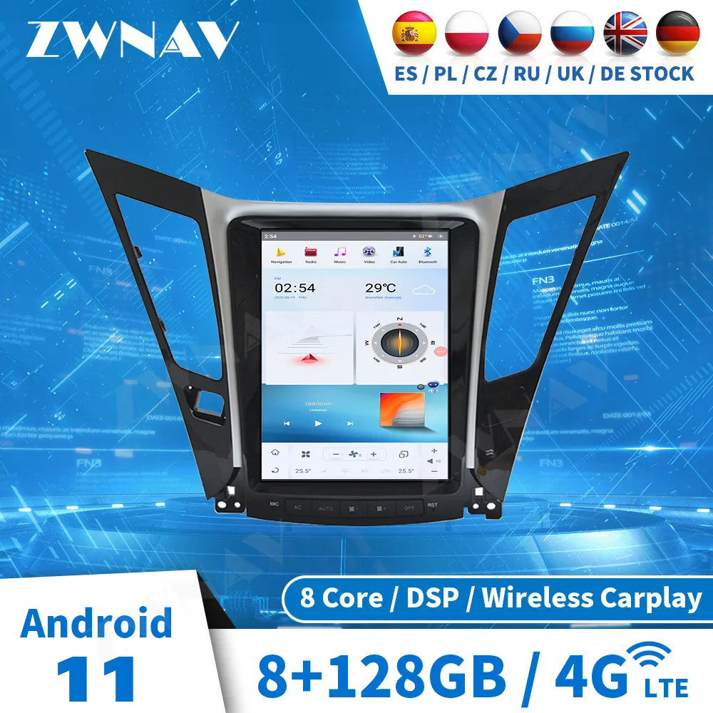 

128G Tesla Screen Carplay For Hyundai Sonata 8 2012 2013 2014 Android Player GPS Navi Auto Audio Stereo Radio Recorder Head Unit