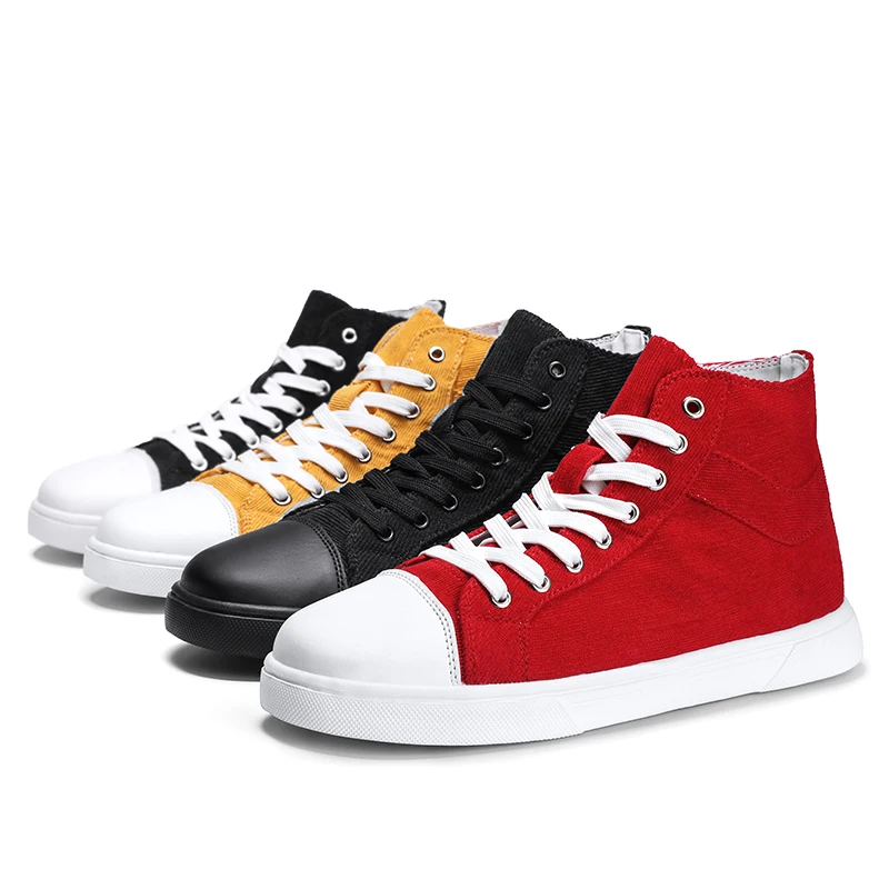 

2022 New Men High Top Canvas Shoes Breathable Casual Skate Shoes Solid Color Lace Up Plus Size Non-slip Men's Vulcanized Shoes