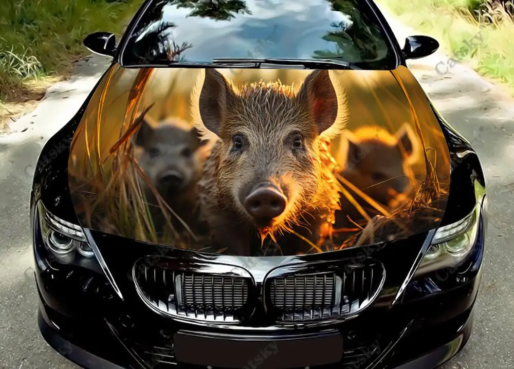 Стикеры дикий кабан в лесу виниловая пленка наклейки для крышки двигателя