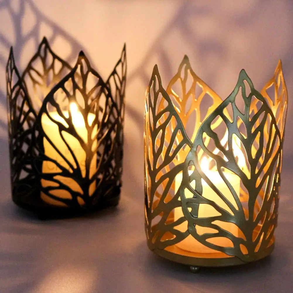 S Vintage Hollow-out Leaf Tea Light Candle Holders Pillar Candles Votives Candlesticks For Table Home Decor