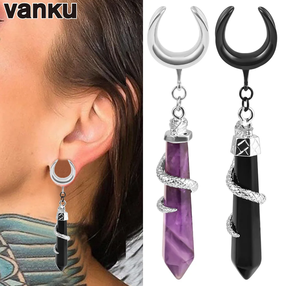 

Vanku 2PCS Silver Saddle Tunnels Hangers Stone Dangle Ear Gauges Plugs Stretcher Earring Body Jewelry (8mm-25mm)