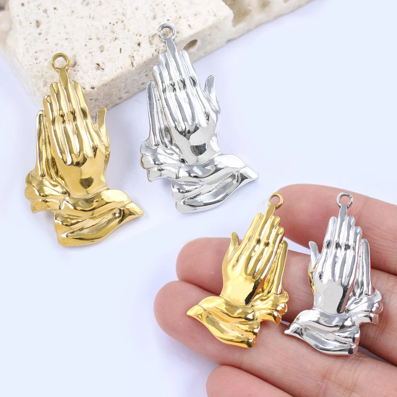 

1Pcs Stainless Steel Gold Praying Hands Religious Necklace Charms Mystical Pendant For Diy Bracelet Jewelry Making Accessories