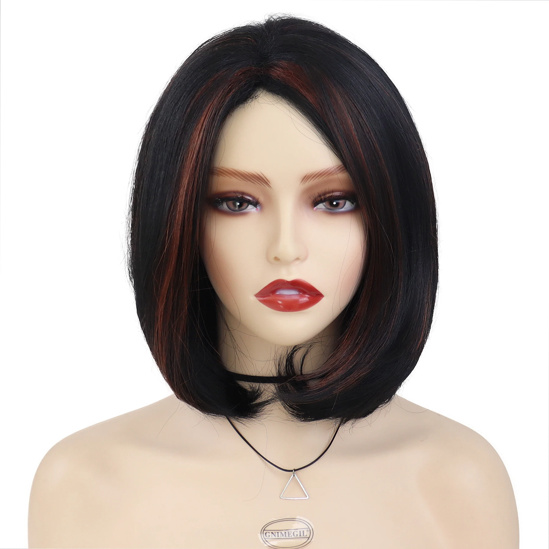 

GNIMEGIL Short Bob Cut Synthetic Wigs for Women Hightlight Hair Black Wig Soft Natural Wig Straight Mommy Elderly Wigs for Gifts