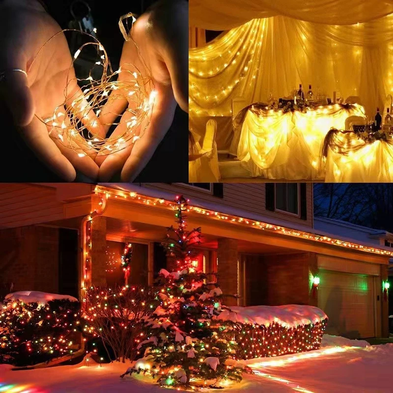 

3M Led String Lights Christmas Outdoor Lights Chain Wedding Party Christmas Tree Decor Sliver Wire Fairy Garland Light Gift