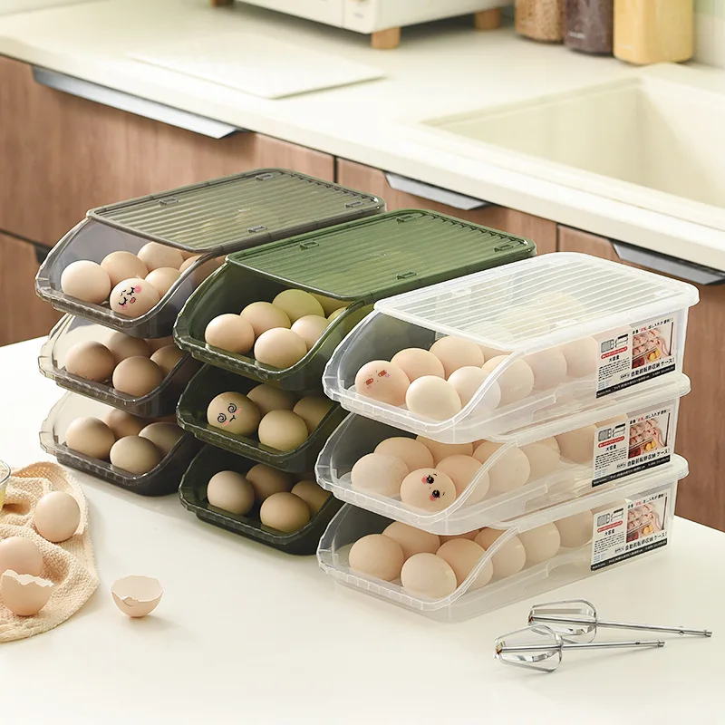 

Creative Automatic Rolling Egg Carton Home Egg Holder Kitchen Storage Box Refrigerator Freezer Fresh Egg Tray