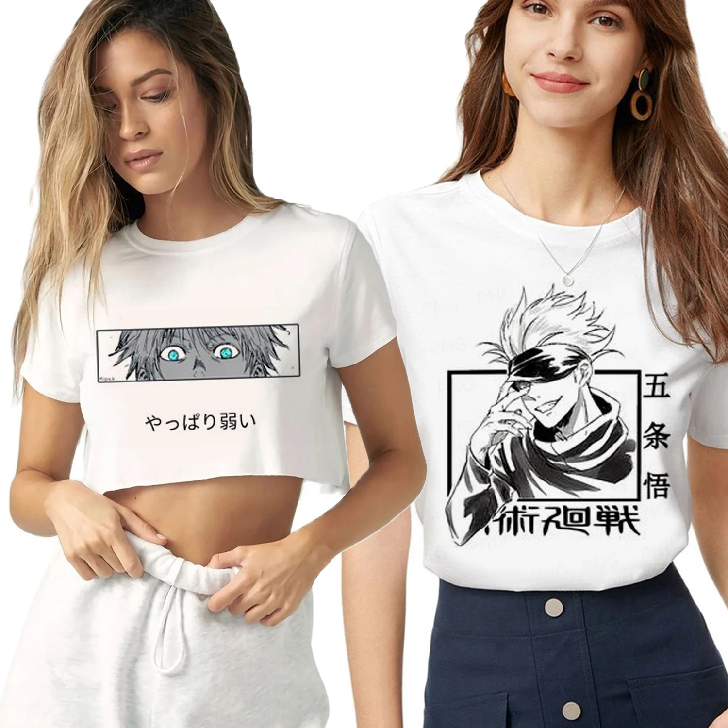 

Japanese Anime Jujutsu Kaisen tshirt Print Harajuku Summer Tshirts Casual Round Neck Short Crop Top Tee Shirt Women White