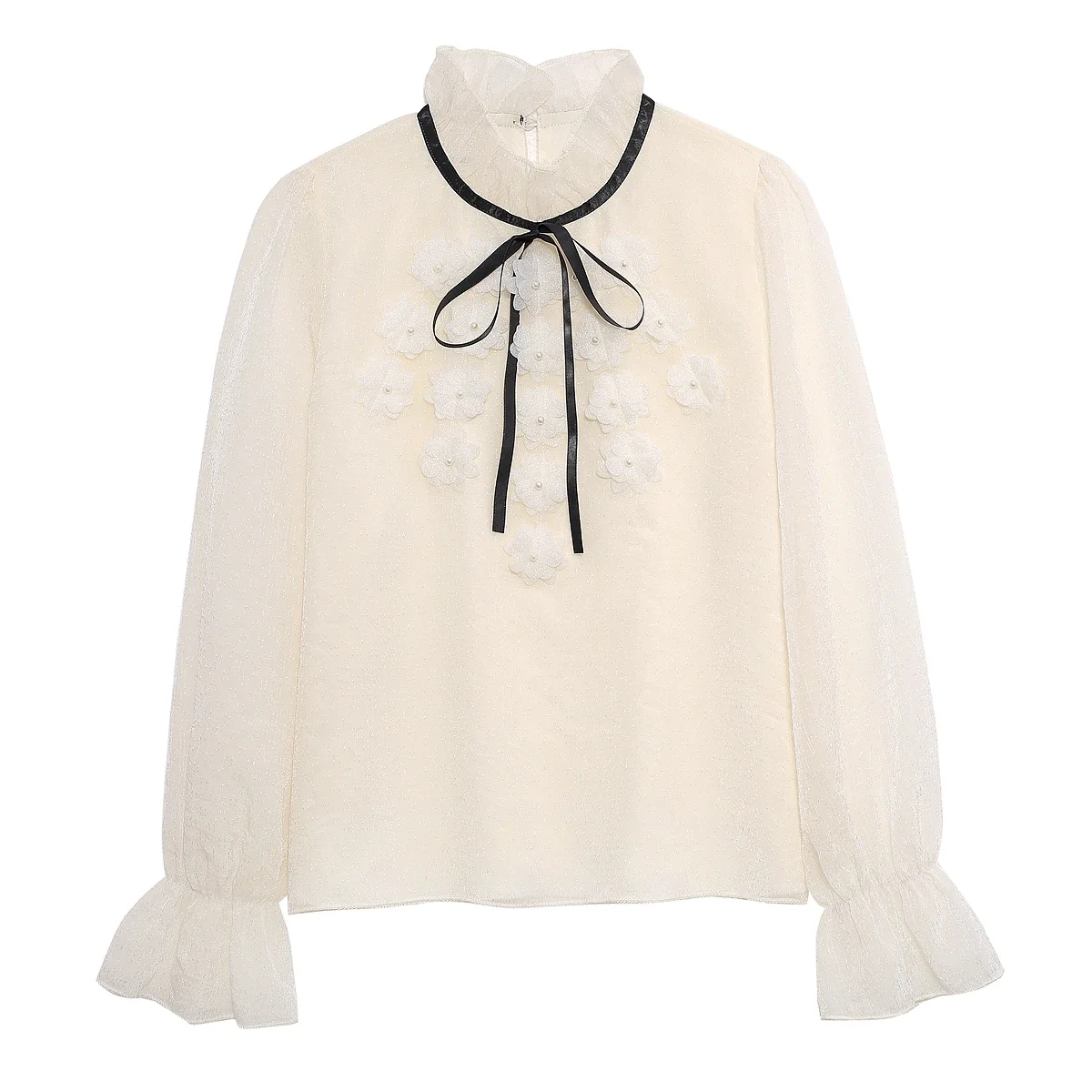 Модная женская блузка с воротником-стойкой и цветочным бантом Рубашки Топы