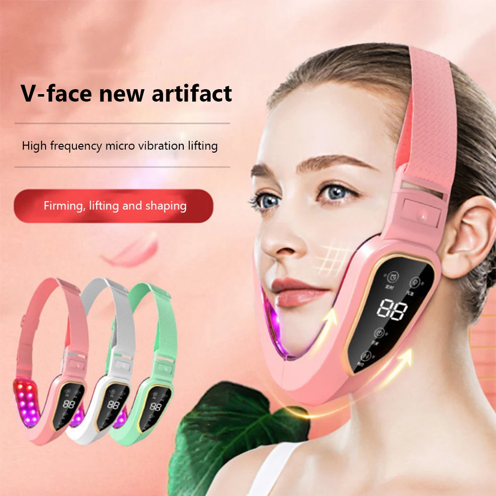 

Facial Lifting Device LED Photon Therapy Facial Slimming Vibration Massager Double Chin V Face Shaped Cheek Lift Belt Machine