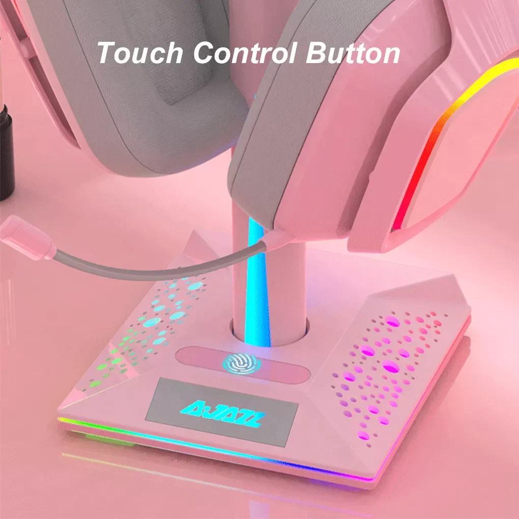 

Holder RGB Gamer Headphone Simple Display Earphones Holder with Dual USB 3.05mm AUX Ports Earphone Hanger Pink