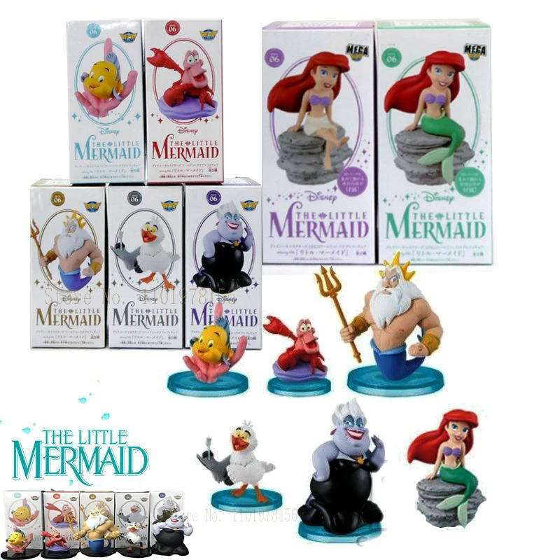 

6pcs/lot Princess Figures Little Mermaid Ariel Sebastian Flounder Fish King Triton Scuttle Ursula WCF Model Toys