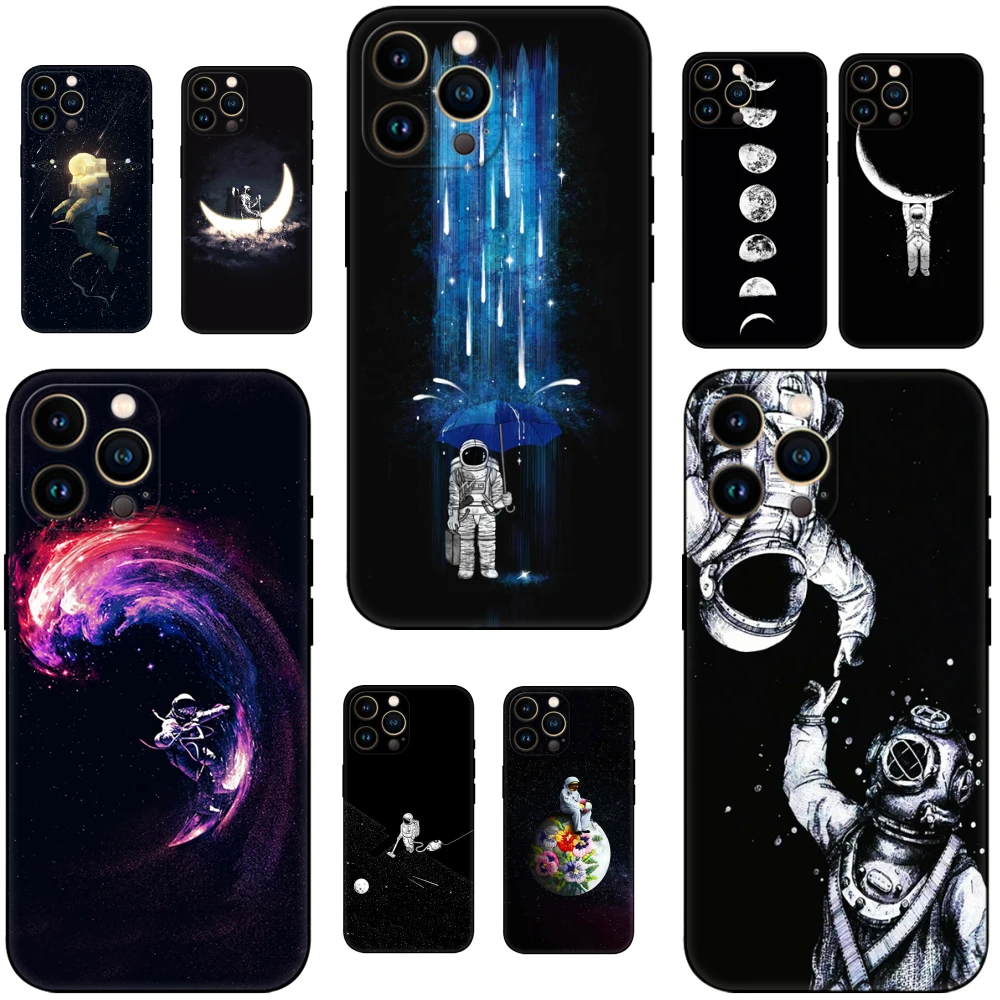 

For iPhone case 5 5S SE 6 6S 7 8 Plus X 10 XR XS MAX cell Phone back Cover black tpu Space Moon cell smartphone cases funda