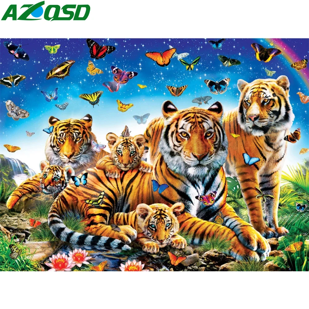 

AZQSD Алмазная картина тигр бабочка вышивка крестиком животное мозаика ручная работа картина Стразы в подарок