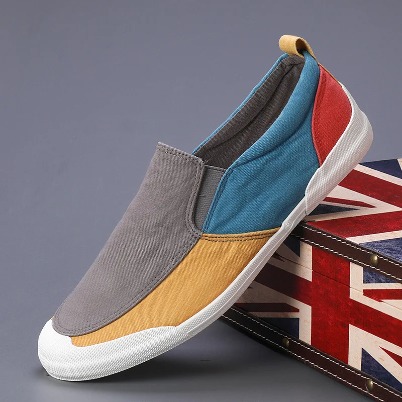 

Men Casual Walking Sneakers Summer Boat Lazy shoes Canvas Sneakers For Men Summer Slip On Loafers Trend Vulcanized Shoes A54-15