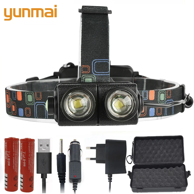 

Yunmai 2602 2 Pcs CREE XM-L T6 LED Headlamp Flashlight Lanterna 4 Model LED Headlight 2*18650 Battery Headlight Camping Light