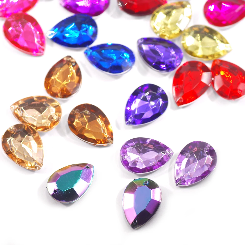 

22 Colors Available 13*18mm 500 Pieces Teardrop Shape Sewing Acrylic Crystal Rhinestones DIY Sewing on Costume Jewelry