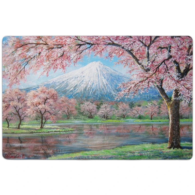 

Cherry Blossoms On The Background Of Mount Fuji Traditional Japanese Landscape Style Carpet By Ho Me Lili For Home Decor Rugs