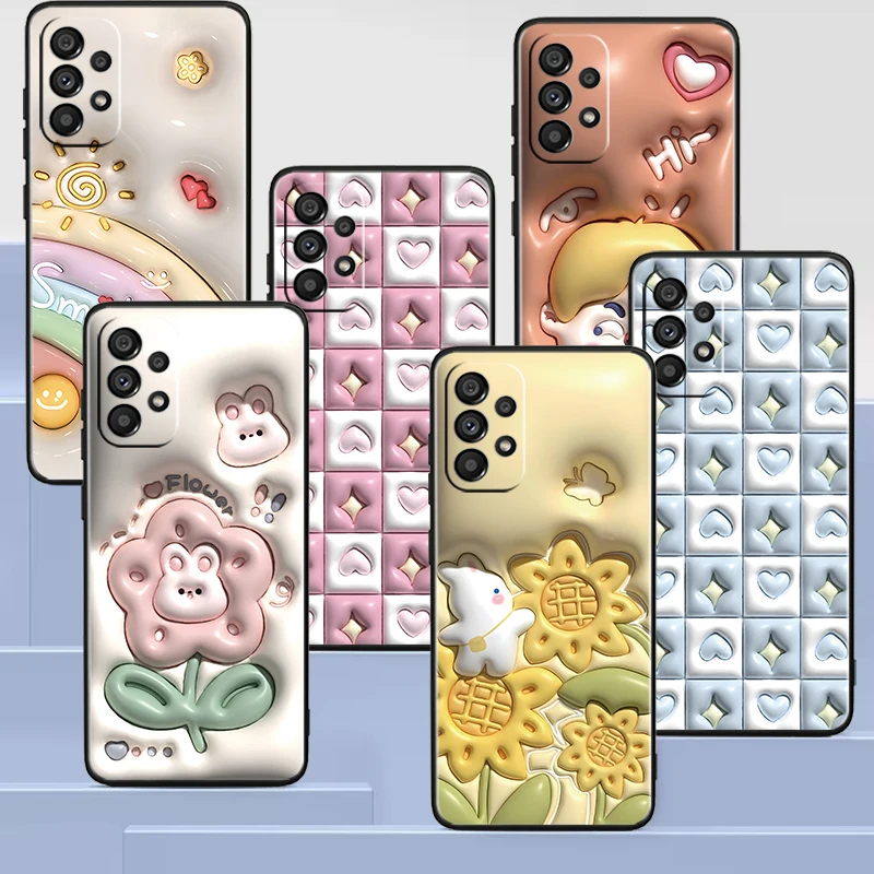 

Nonstereoscopic 3D Vision Flower Cute Black Phone Case For Samsung A73 A72 A71 A54 A53 A13 A52 A51 A33 A32 A23 A21S A04 A03 5G