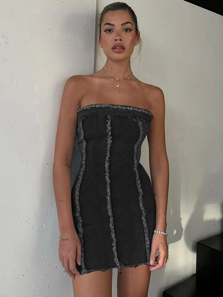 Голубое джинсовое платье-футляр Mikydely женское летнее платье без рукавов