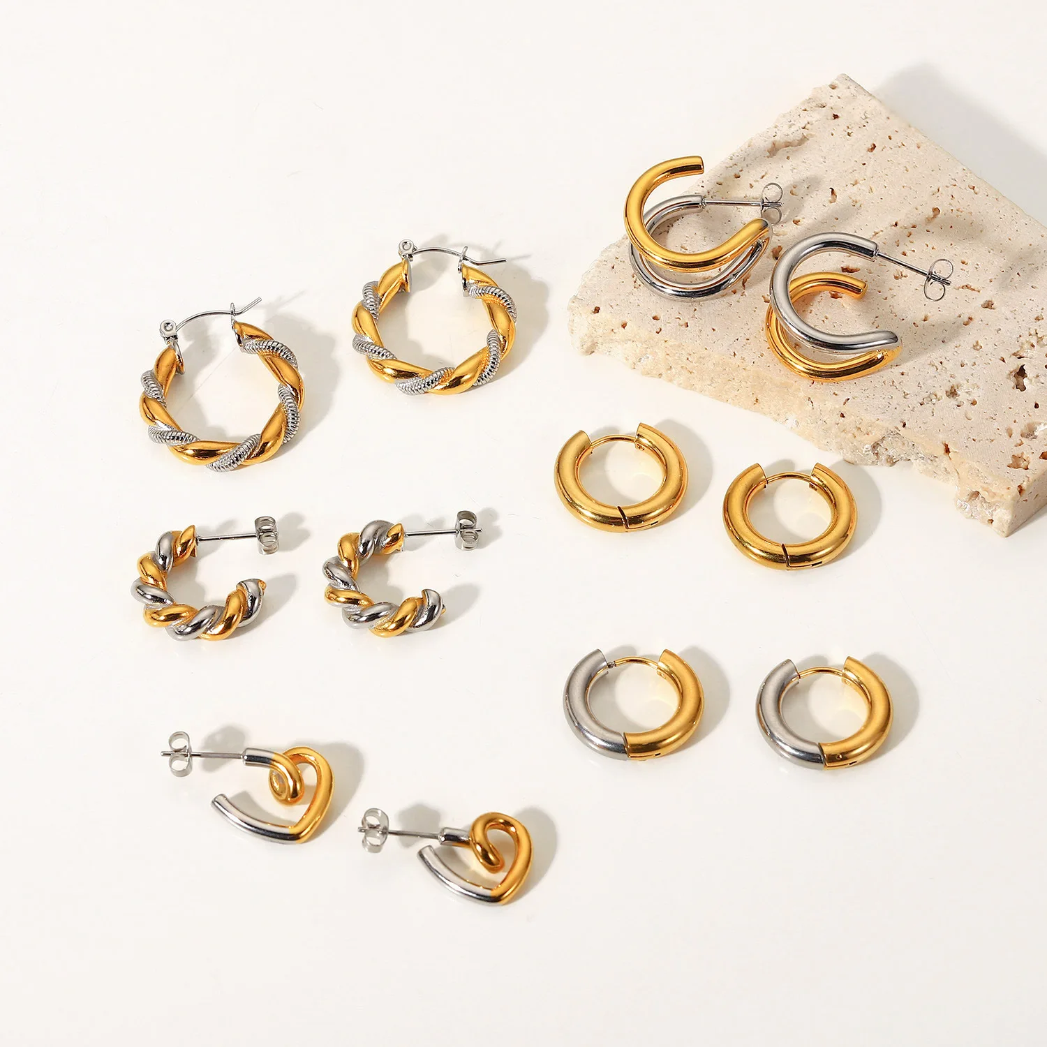 Модные геометрические серьги-кольца в форме грязи 18K с кристаллами цветные