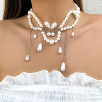 ingesight z luxury water drop imitation pearls tassel choker necklaces for women long tassel crystal necklaces wedding jewelry