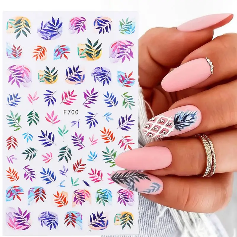 

New Nail Sticker Autumn Imitation Flower Leaf Grass Bee Broken Flower Series Nail Back Adhesive Sticker
