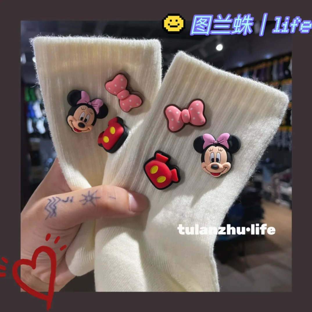 

A Pair Disney Minnie Women's Socks In Autumn and Winter Cartoon Personality Three-dimensional Mickey Korean Version Cotton Socks
