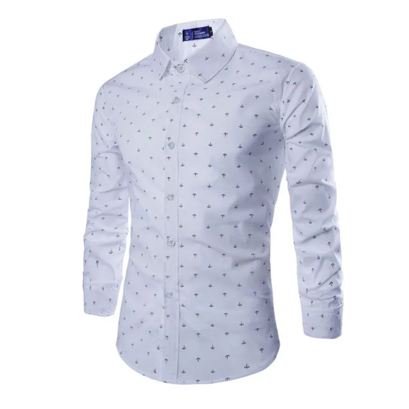 NEW 2022 Spring Autumn Brand Clothing Camisa Masculina Joker Men Leisure Dress Shirt Anchor Printing Long Sleeve Shirts M-3XL