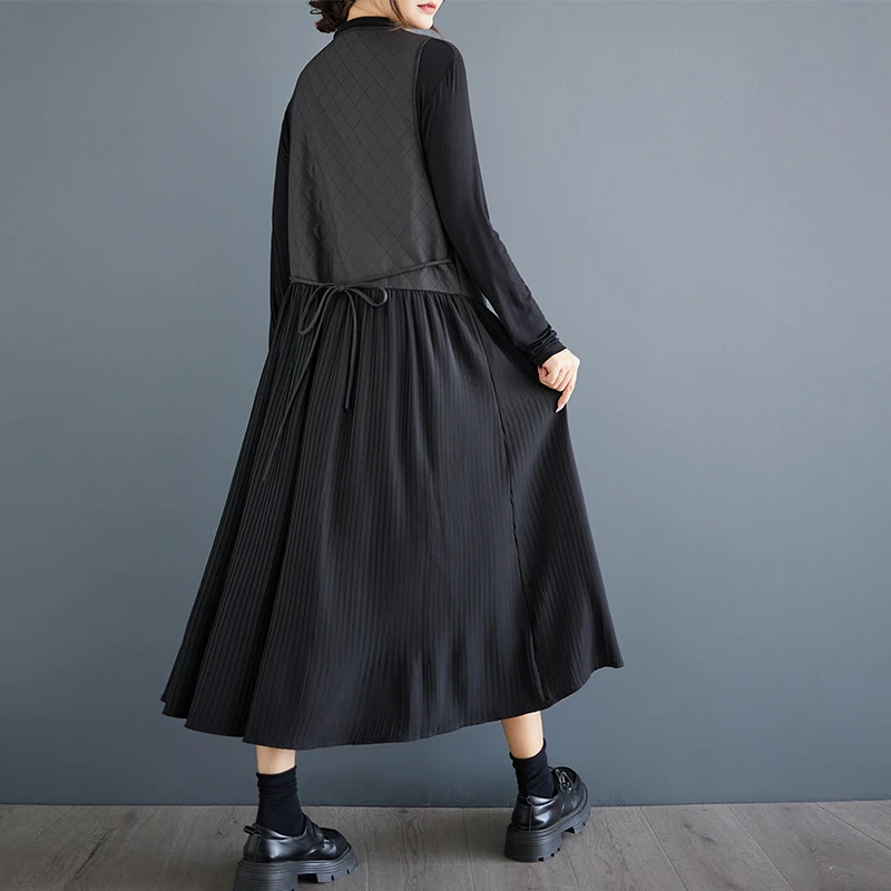 # 6880 Черные женские платья-майки с v-образным вырезом и пуговицами свободное