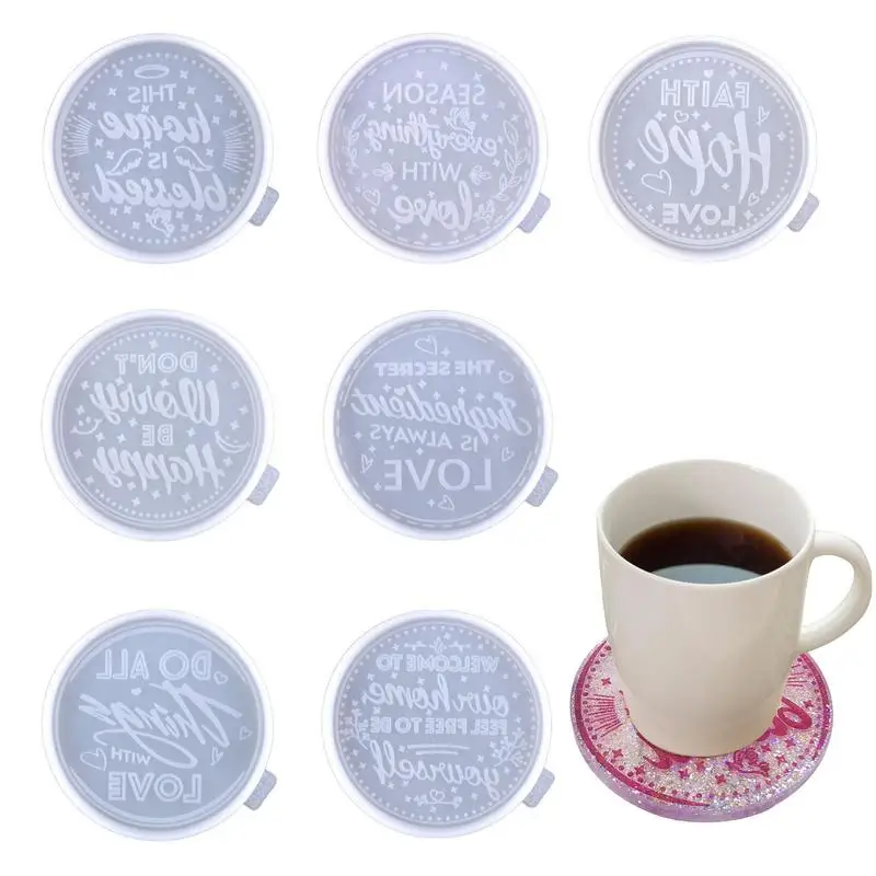 

Coaster Molds For Epoxy Resin Round Letter Design Silicone Resin Coaster Molds 7pcs Coaster Mold For Resin Cup Coaster Mat
