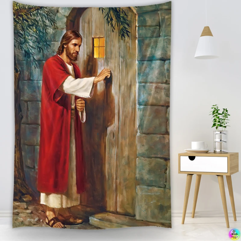 

Jesus Christ Knocking The Door Tapestry Christmas Wall Decor Christian Believers Wise Men Wall Hanging Easter Home Decoration