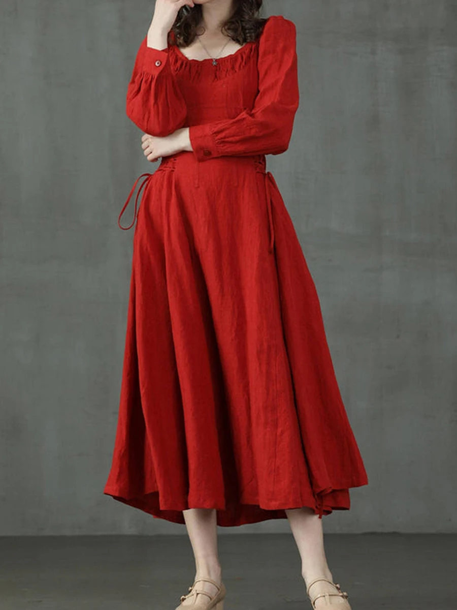 ZJLJAYCHOU женское платье с квадратным вырезом длинным рукавом высокой талией