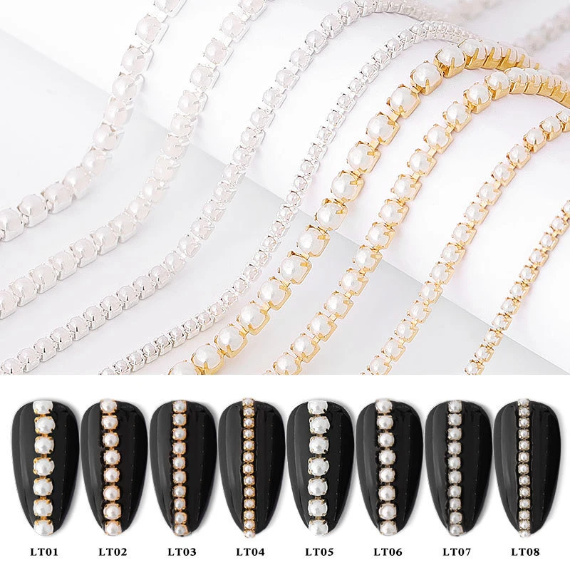 

25cm Nail Art Metal Pearl Rhinestone Chain Gold Silver Nail Line Acrylic Glitter Striping Ball DIY Manicure Nail Art Decoration
