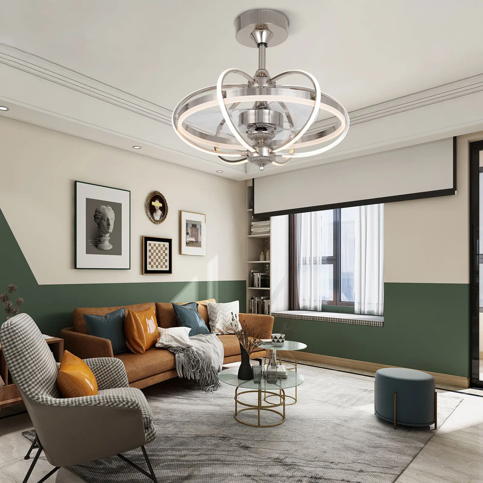 

23Inch 36W Modern Ceiling Fan Light Dimmable LED Chandelier Living Room Pendant Lamp Decor with Remote Control