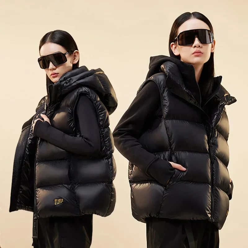 

2023 Down Vest Women's Thickened White Duck Down Detachable Hat Wearing Couple Style Down Short Tank Top