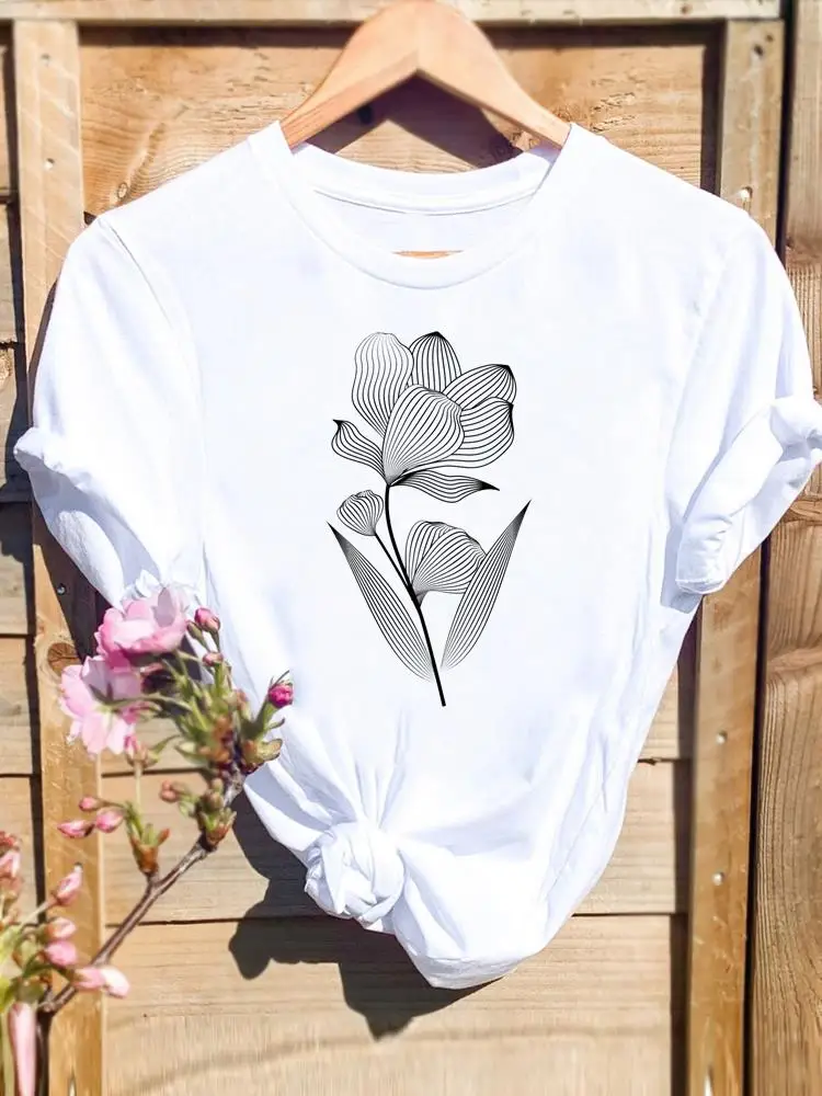 Футболка женская с коротким рукавом милый тренд принтом пчелы и цветов