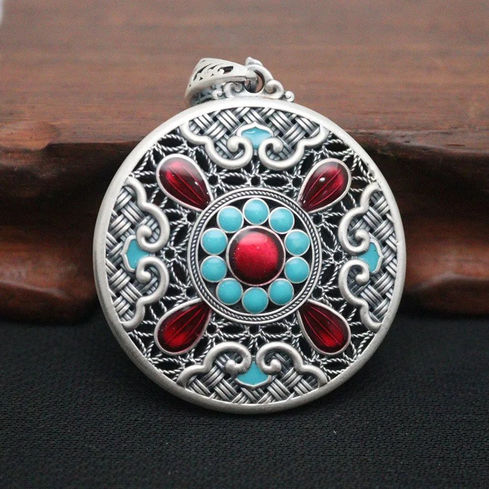 Ожерелье из твердого серебра 999 пробы с подвеской печенной эмали