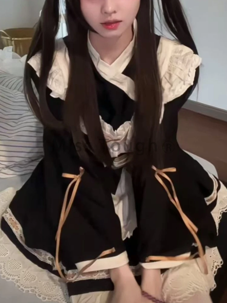 Зимний японский сладкий комплект кружевных платьев JK женский милый лоскутный