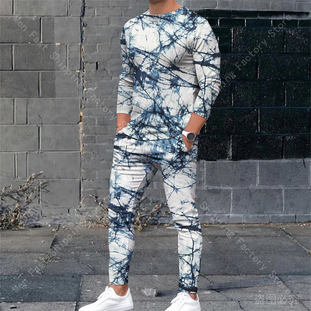 Men's Tracksuits T Shirt Pants 2 Piece Sets Sweatshirt Sweatpants Suits Male Oversized T-shirts Outfits Print Men's Clothing