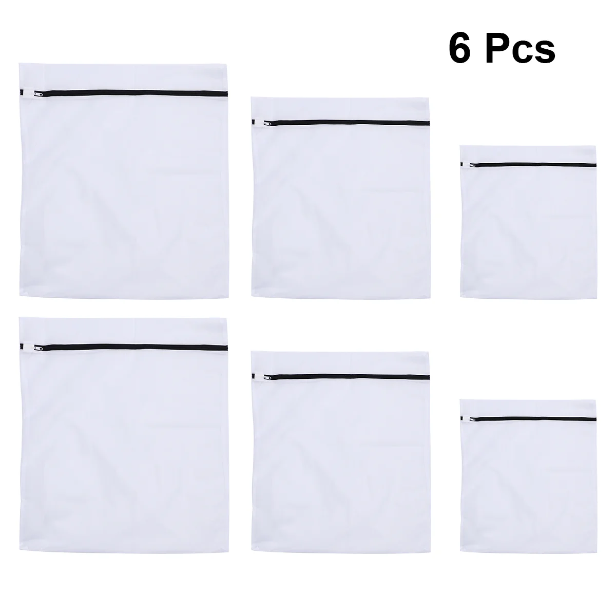 

6PCS Fine Mesh Laundry Bag Sets Polyester Washing Bags Clothes Protection Zipper Pouches (White)