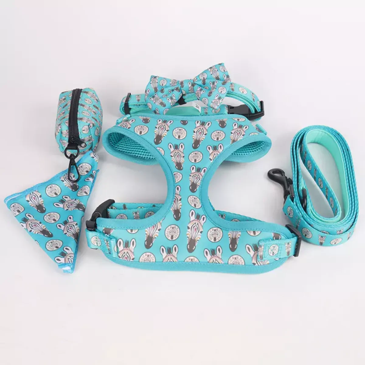 

Manufacturer Sublimation Print Custom Logo Fashion Adjustable Luxury Pet Collar Lead and Harness Padded Dog Collar Leash Set