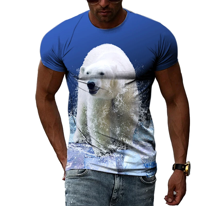 

Summer Trends Snow King Fishing Master Polar Bear Pattern Leisure Men T-Shirts 3D Print Hip Hop Round Neck Tees Short Sleeve Top