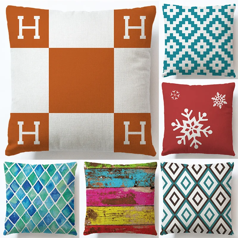 

Orange Geometric Letter H Pillowcase Pillow Covers Decorative Pillowcases Decorative Pillows for Sofa Cushion Cover Hugs Cases