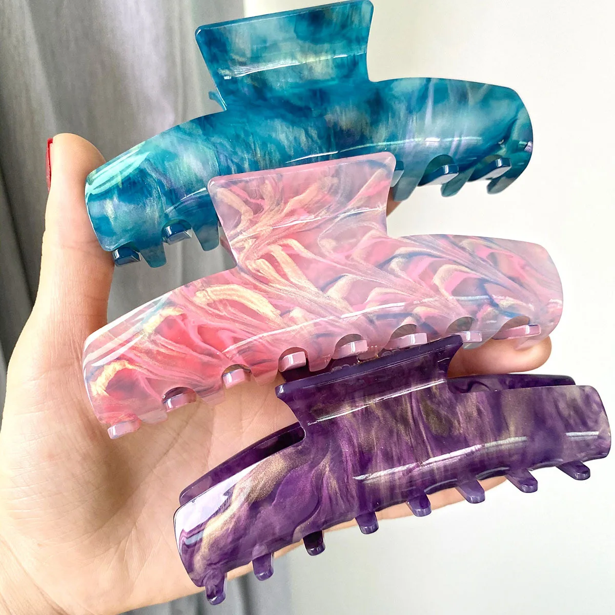 

Colorful Acetate Acrylic Large Crab Hair Claws Retro Ponytail Geometric Hair Clamp Barrettes Hairpin Hair Accessories For Women