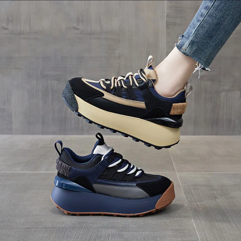 

5cm Genuine Leather Platform Wedge Shoes Chunky Sneaker White Casual Shoes Comfortable Breathable Spring Autumn Shoes sneakers