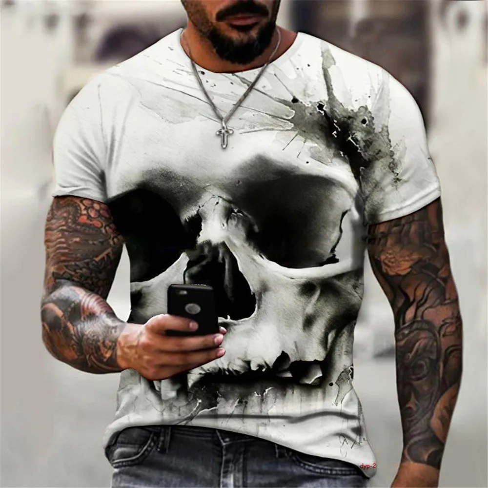 Black Skull T Shirt Men Punk Skeleton T-shirt Rock Gun Blue T Shirts 3d Print Tshirt Vintage Gothic Mens Clothing Summer Tops