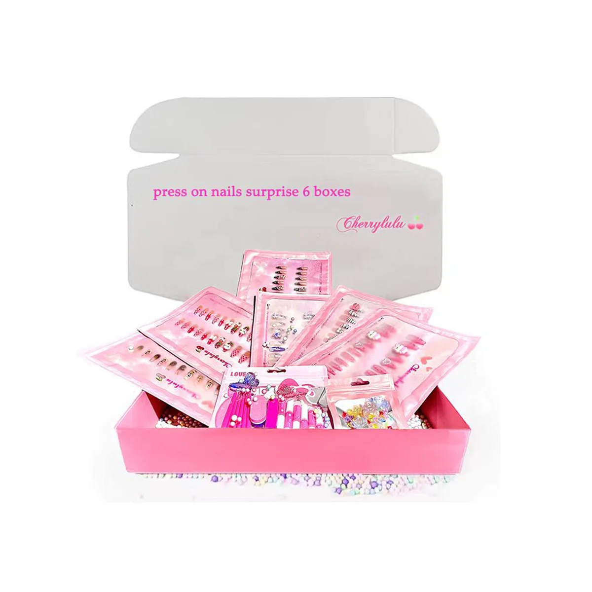 

Press on nails surprise box include 6 set high quality 24 pcs press on nails