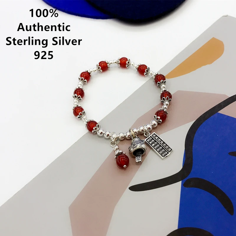 

Sterling Silver 925 Ball Bead Red Agate Bracelet Luxe Pulsera Pulseras De Plata De Ley 925 Prata Mujer Autentica Jewelry 팔찌 2022