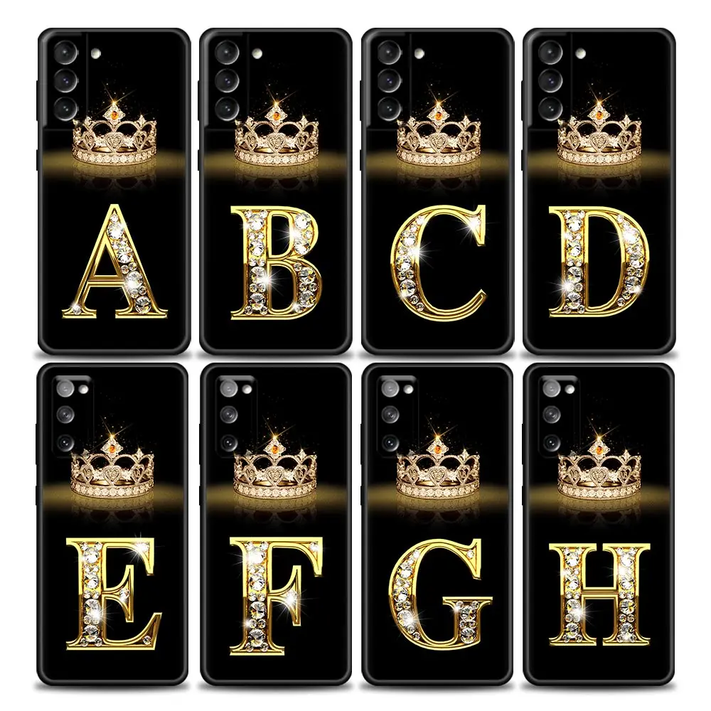 

Diamond Crown Letter A-M Samsung Case for Galaxy S7 S8 S9 S10e S21 S20 Fe Plus Note 20 Ultra 5G Soft Silicone