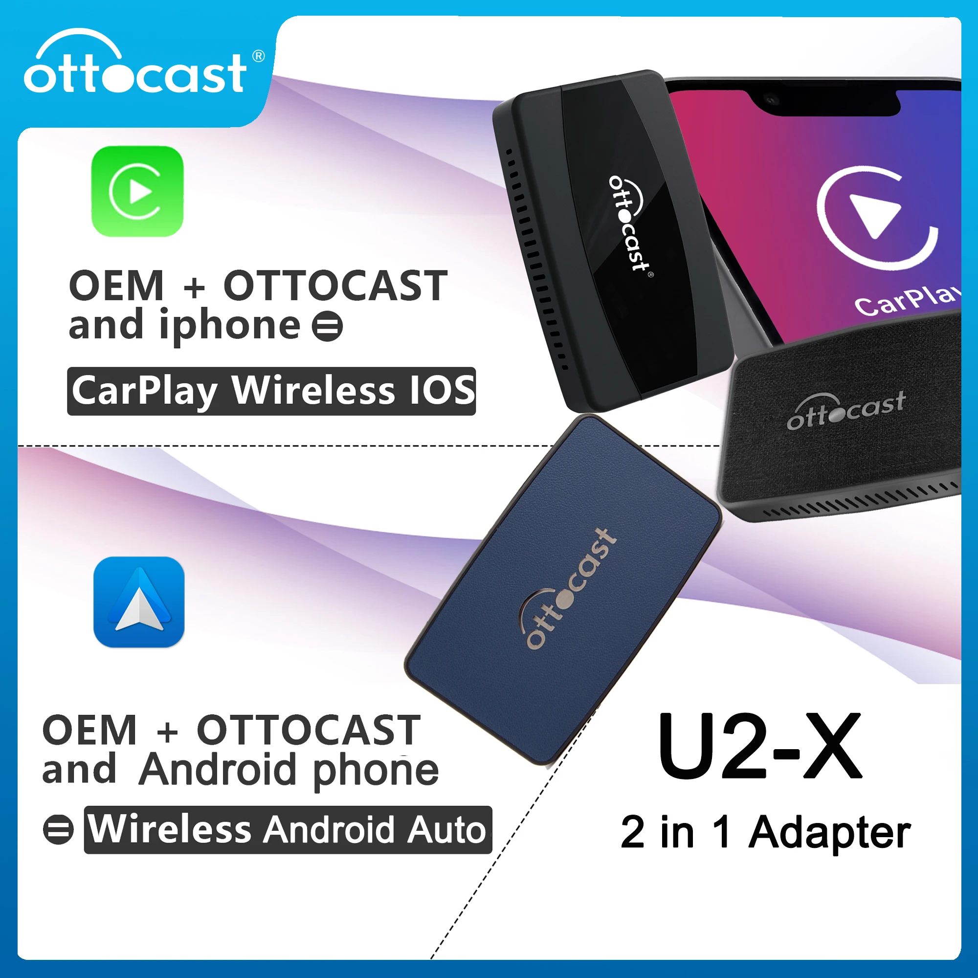 OTTOCAST U2 Smart CarPlay Ai Box Android Auto Intelligent System for Apple CarPlay Multimedia Player Audio Navigation for Mazda